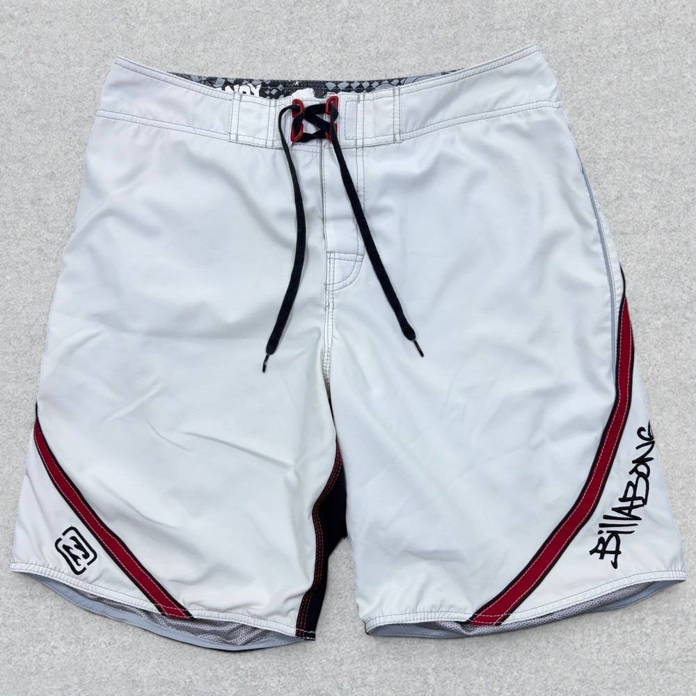 Vintage Billabong Andy Irons Boardshorts Mens 36 White Red Rising Sun Lined Y2K